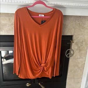 Orange V-Neck Long Sleeve Top